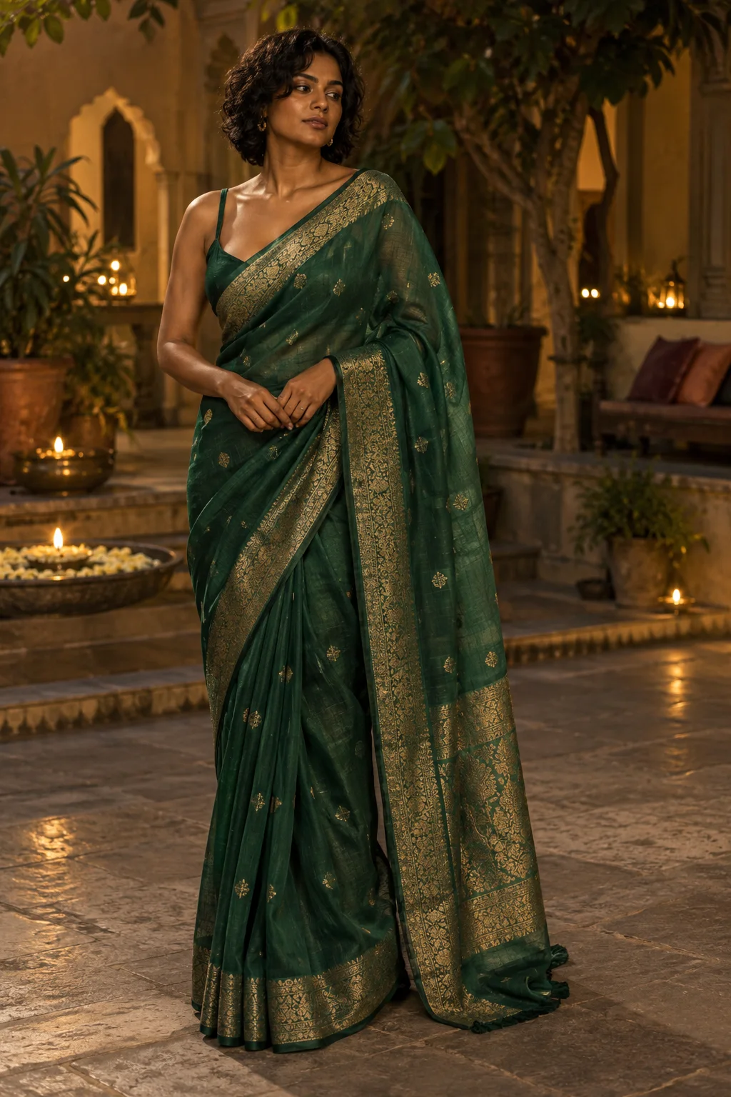 Emerald Chanderi Silk Saree