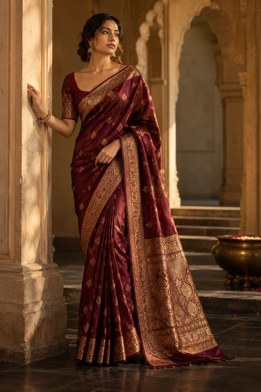 Royal Wine Banarasi Silk Saree