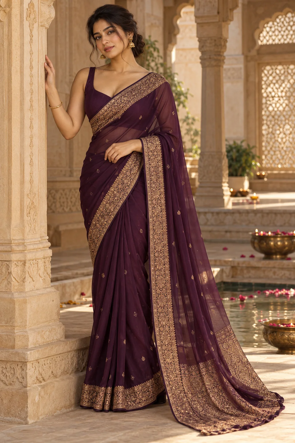 Plum Zari Georgette Saree